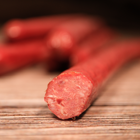 Close up beef mild snack stick sliced