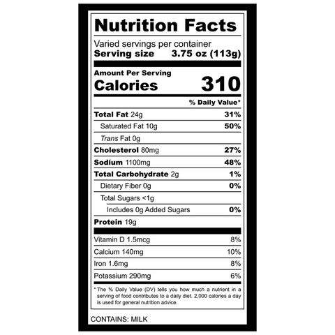 Nutrition Information for Smoked Cheddar Brats