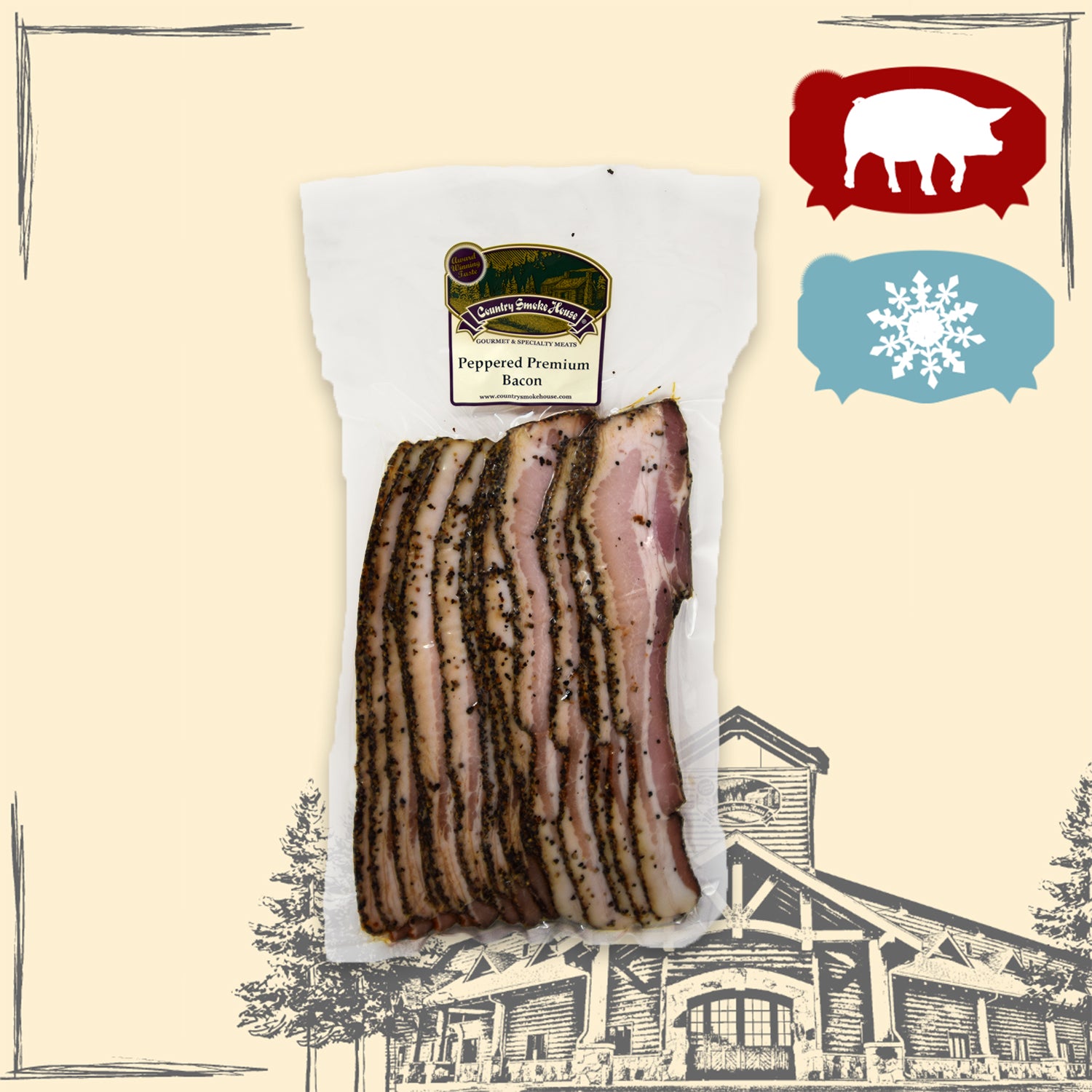 Premium Sugar Cured Peppered Smoked Bacon - Sliced