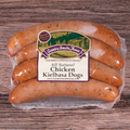 Packaged Chicken Kielbasa Dogs on a wooden surface