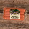 Packaged Homestyle Frankfurters on a wooden surface