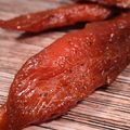 Close up of honey bbq turkey jerky