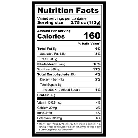 A Nutrition Facts label for Smoked Pineapple Teriyaki Brats