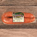 Packaged Smoked Polish Kielbasa on a wooden surface