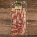 Packaged Premium Sugar Cured Apple Cinnamon Bacon on a wooden surface