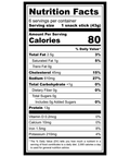 Nutrition facts label for a snack stick with detailed calorie and nutrient information.